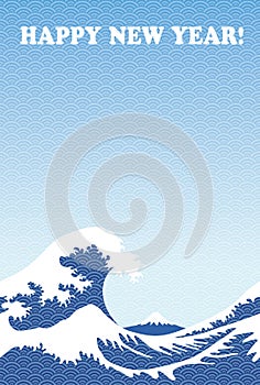 Hokusai-Style New YearÃ¢â¬â¢s Greeting Card Template With New YearÃ¢â¬â¢s Greeting And Text Space. photo